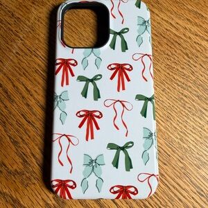 Festive White Phone Case with Red & Green Bow Pattern